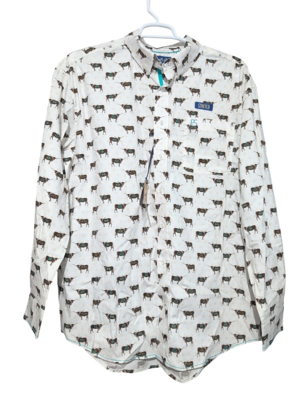 Panhandle Slim Rough Stock Longhorn Bull Geo Print Long Sleeve Western Shirt